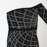 Sexy Hot Drilling One Shoulder Split Maxi Dress CYA-900157