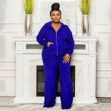 Plus Size Velvet Solid Color High Waist Wide Leg Pant Two Piece Set  NNWF-7770