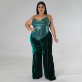 Plus Size Solid Color Velvet High Waist Flare Pant NNWF-7775