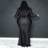 Plus Size Fashion Solid Color Long Sleeve Evening Dress NNWF-7772