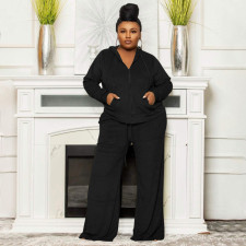 Plus Size Velvet Solid Color High Waist Wide Leg Pant Two Piece Set  NNWF-7770