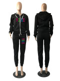 Plus Size PINK Print Hooded Coat And Pants 2 Piece Set GDNF-N8777P11