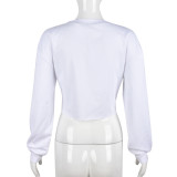 Letter Print Hollow Out Bandage Pullover GBTF-8924