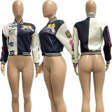 Fashion Print Rib Patchwork Baseball Jacket NYF-8123