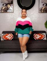 Fashion Long Sleeve Knits Patchwork Pullover ZDF-31268