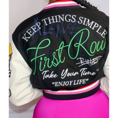Fashion Print Patchwork Long Sleeve Bassball Jacket YNSF-1877