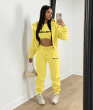 Plush Letter Print Hooded Sweatshirt Three Piece Pant Set TK-6269