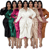 Plus Size Elegant Long Sleeve Sashes Shirt Dress ASL-7059