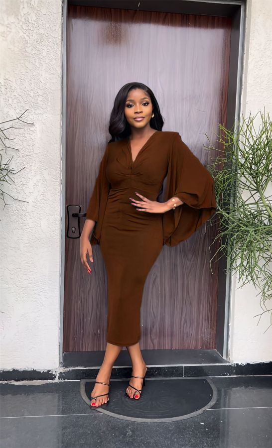 Bating Sleeves V Neck Bodycon Dress  GYLY-9962