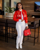 Fashion Letter Print Loose Short Baseball Jacket MDF-5348