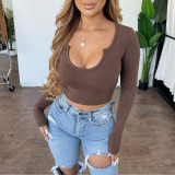 Fashion Solid Color Long Sleeve Short Top ASL-6628