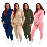 Solid Color Sweatshirt And Pants Sports Casual Two Piece Set IV-8352