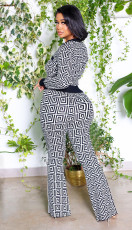 Printed Long Sleeve Flared Pants Two Piece Set XHSY-19499