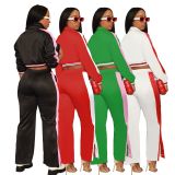 Color Block Striped Button Coat And Pants Two Piece Set IV-8355