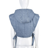 Denim Hollow Out Straps Hooded Vest GBTF-9124