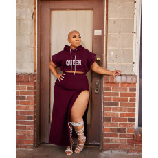 Plus Size Casual Letter Print Hot Drill Skirt Suit WAF-385246