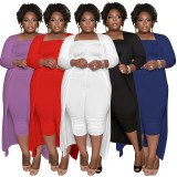 Plus Size Solid Jumpsuit And Coat Two Piece Set NNWF-3021