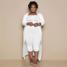 Plus Size Solid Jumpsuit And Coat Two Piece Set NNWF-3021