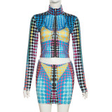 Sexy Print Tight Top Short Skirt Two Piece Set XEF-24234