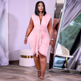 Plus Size Solid Lace-up Midi Dress NNWF-3063