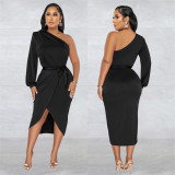 Fashion Solid Color Single Sleeve Dress BY-6217