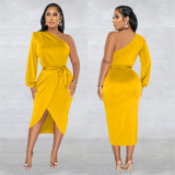 Fashion Solid Color Single Sleeve Dress BY-6217