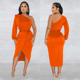 Fashion Solid Color Single Sleeve Dress BY-6217
