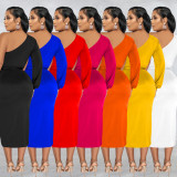 Fashion Solid Color Single Sleeve Dress BY-6217