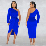 Fashion Solid Color Single Sleeve Dress BY-6217