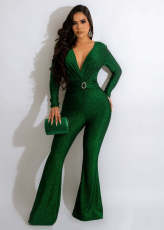 Fashion V Neck Micro Flare Jumpsuit YD-1169