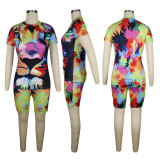Tiger Print Sports Short Sleeve Shorts Set TE-4540
