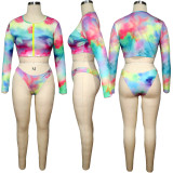 Tie Dye Print Long Sleeve 2pcs SwimwearTE-4542