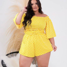 Plus Size Polka Dots Print Tops And Short 2 Piece Set NNWF-3001