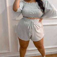 Plus Size Polka Dots Print Tops And Short 2 Piece Set NNWF-3001