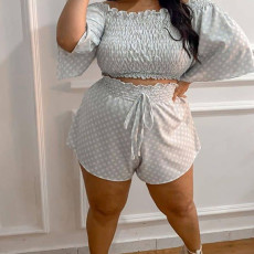 Plus Size Polka Dots Print Tops And Short 2 Piece Set NNWF-3001