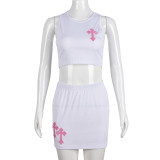 Embroidery print Tank Tops And Skirt Two Piece Set  GBTF-8895