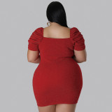 Solid V Neck Short Sleeve Mini Dress HNIF-019