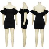 Solid Color Petal Sleeve Mini Dress YF-10399