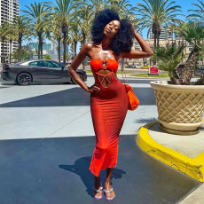 Sexy Contrast Color Hollow Out Sling Maxi Dress FL-22528