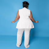 Plus Size Solid Sleeveless WIde Leg Pant 3 Piece Set NNWF-3099