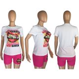 Casual Printed T Shirt And Shorts Two Piece Sets LM-8328