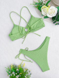 Sexy Solid Color Bandage Bikinis Two Piece Set CASF-6519