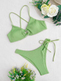 Sexy Solid Color Bandage Bikinis Two Piece Set CASF-6519