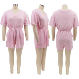 Casual Solid V-Neck Short Sleeve Rompers SFY-2174
