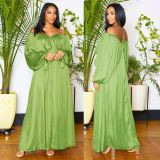 Sexy Lace-up Solid Color Bat Sleeve Maxi Dress XHSY-19541