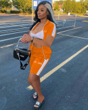 Sports Casual Letters Embroidered Zipper Top Shorts 2 Piece Set XYF-9201