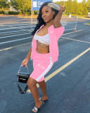 Sports Casual Letters Embroidered Zipper Top Shorts 2 Piece Set XYF-9201