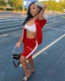 Sports Casual Letters Embroidered Zipper Top Shorts 2 Piece Set XYF-9201