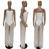 Plus Size Sexy Mesh Halter Wide Leg Jumpsuit XYF-9291