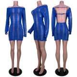 Sexy Solid Color Backless Hollow Out Mini Dress MDF-5335